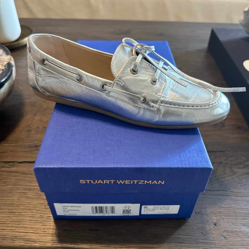 Stuart Weitzman Metallic Silver Boat Shoes - Picture 2 of 7